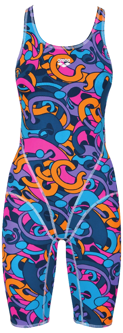 Arena Women Training Swimwear One Piece Open Back Deep Sea Fresia Rose Multi