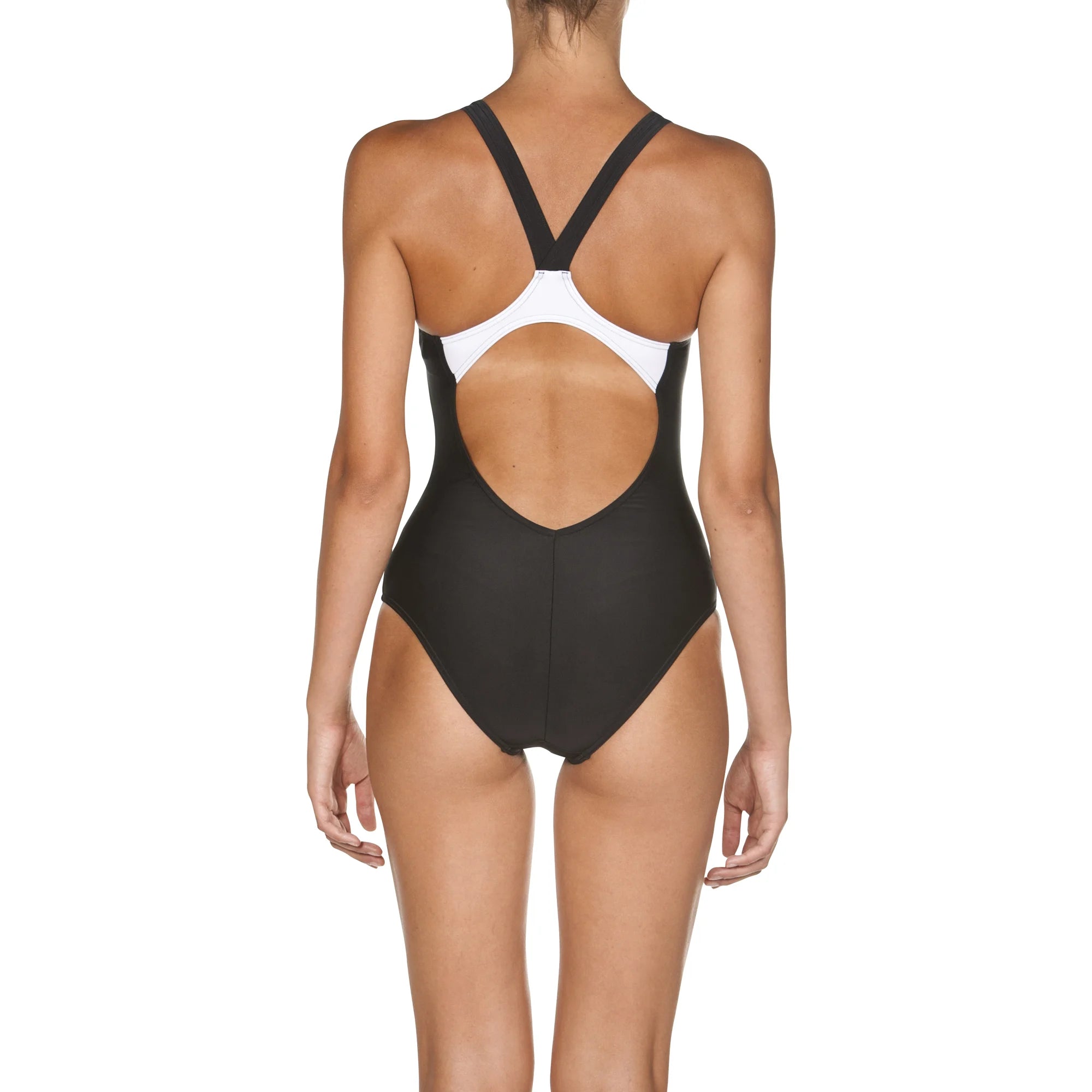 Arena Women Training Swimwear One Piece Studded V Back Black White