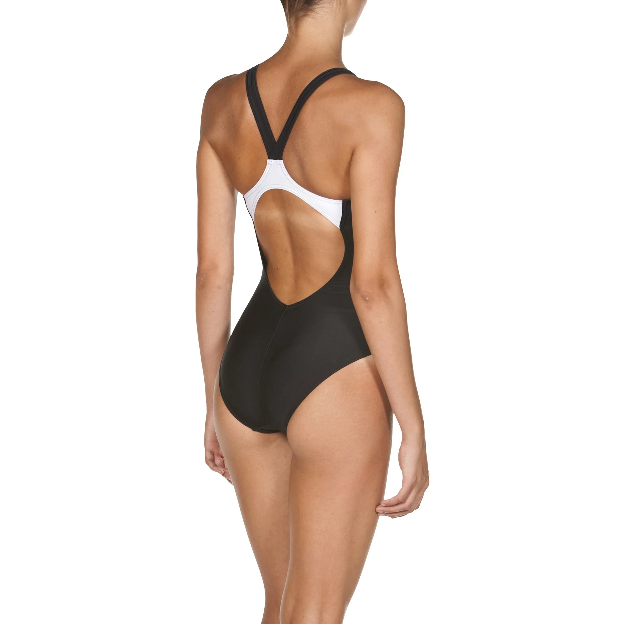 Arena Women One Piece Training Swimwear Studded V Back Black White