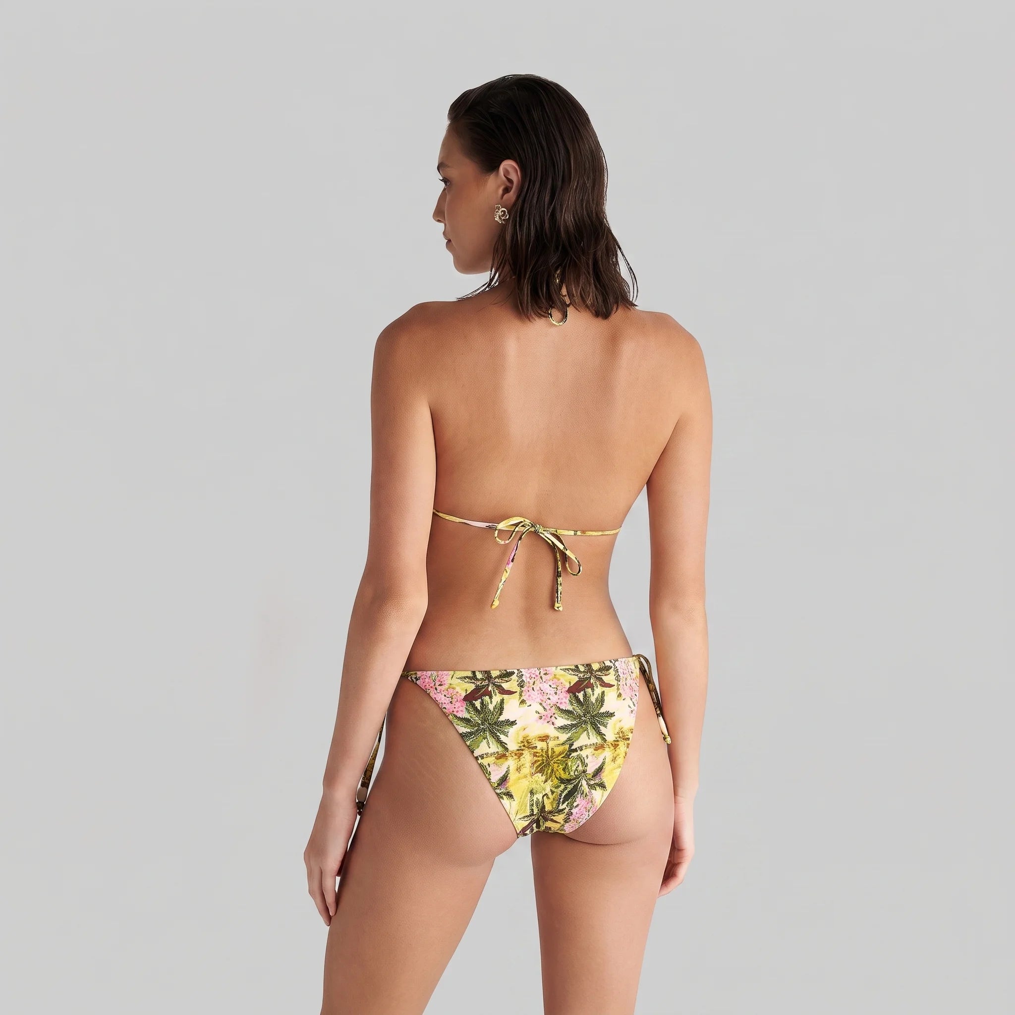 Blu4u Women Beach Swimwear Two Pieces Bikini Jungle Garden Double Face Top Triangle Bottom Tie Side