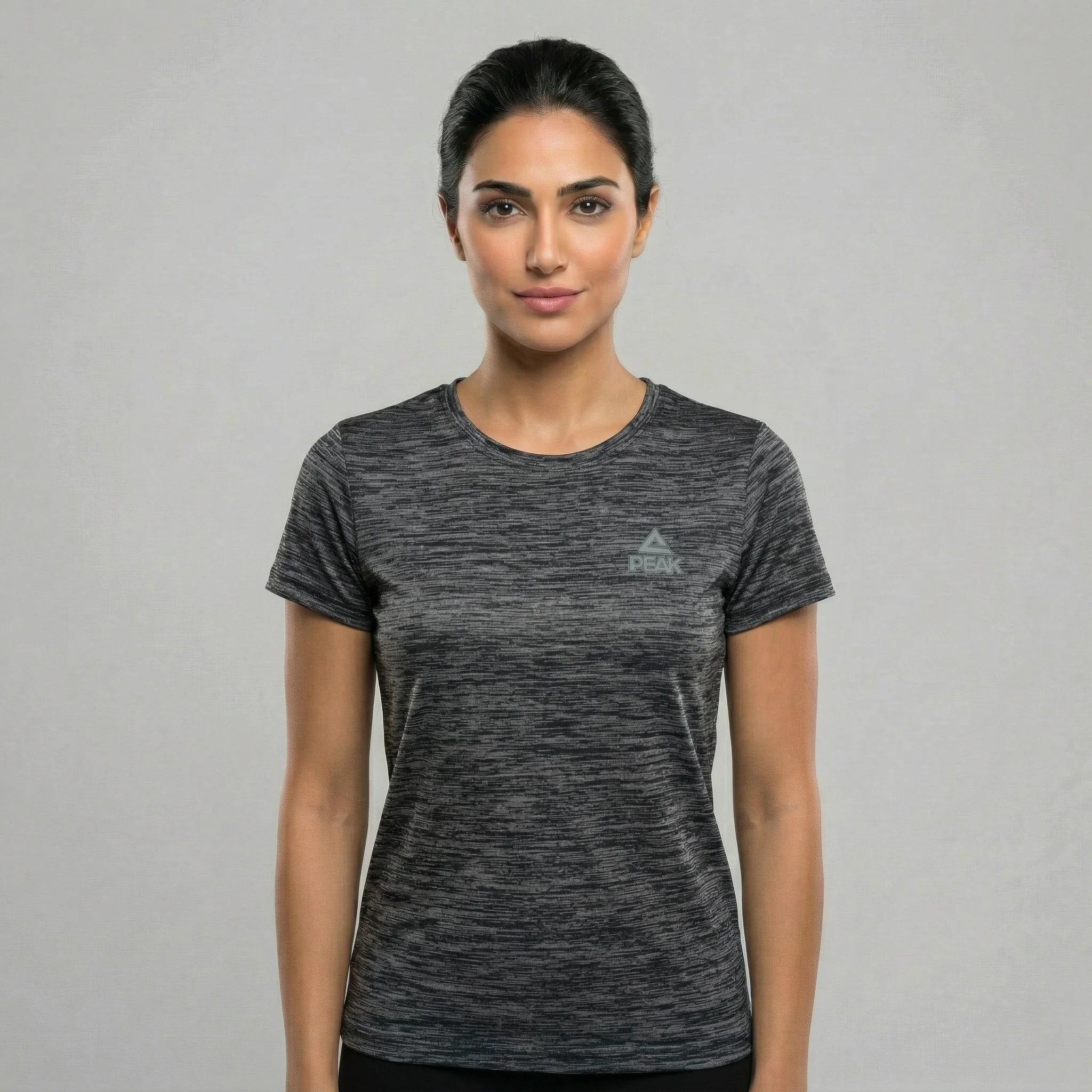 Peak Women Round Neck Heathered Breathable Quick Dry Running T-Shirt With Reflective Logos