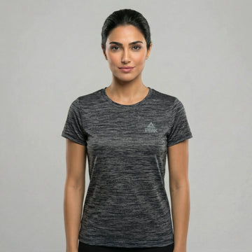 Peak Women Round Neck Heathered Breathable Quick Dry Running T-Shirt With Reflective Logos