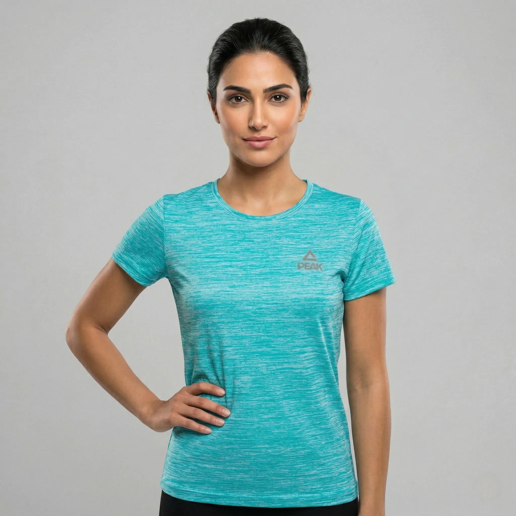 Peak Women Round Neck Heathered Breathable Quick Dry Running T-Shirt With Reflective Logos