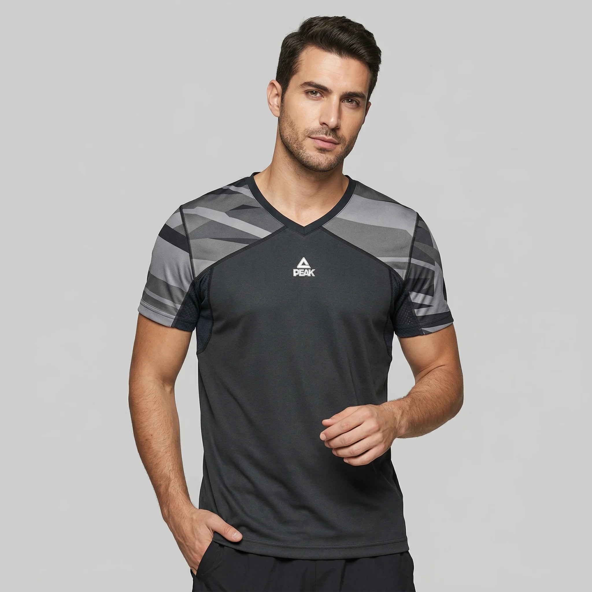 Peak Men V Neck Breathable Quick Dry TRSS Running T-shirt With Reflective Back Logo