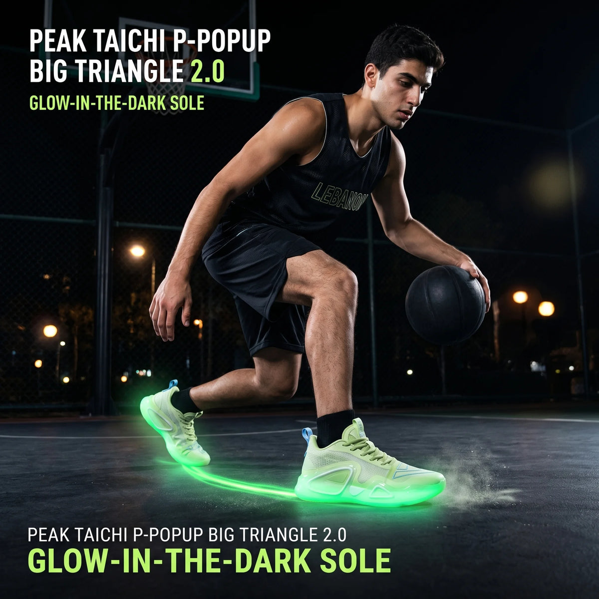 Peak Men Basketball Shoes Taichi P-POPUP Big Triangle 2.0 Limited Edition Glow In The Dark Green