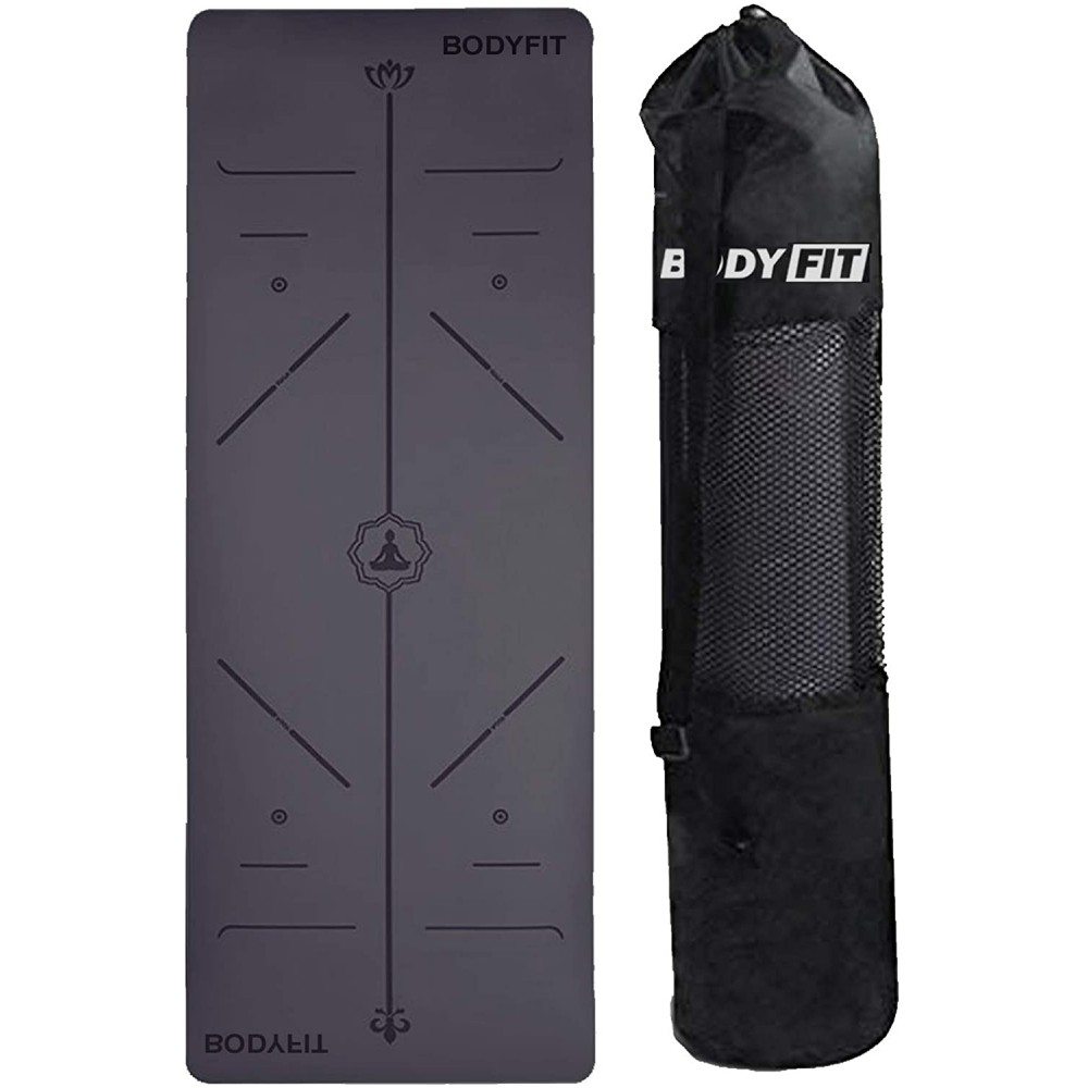 Bodyfit Professional 0.8mm TPE Yoga Mat With Straps And Bag Dark Grey 183x62cm