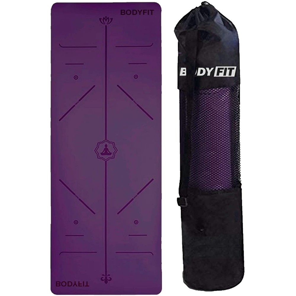 Bodyfit Professional 0.8mm TPE Yoga Mat With Straps And Bag Dark Purple 183x62cm