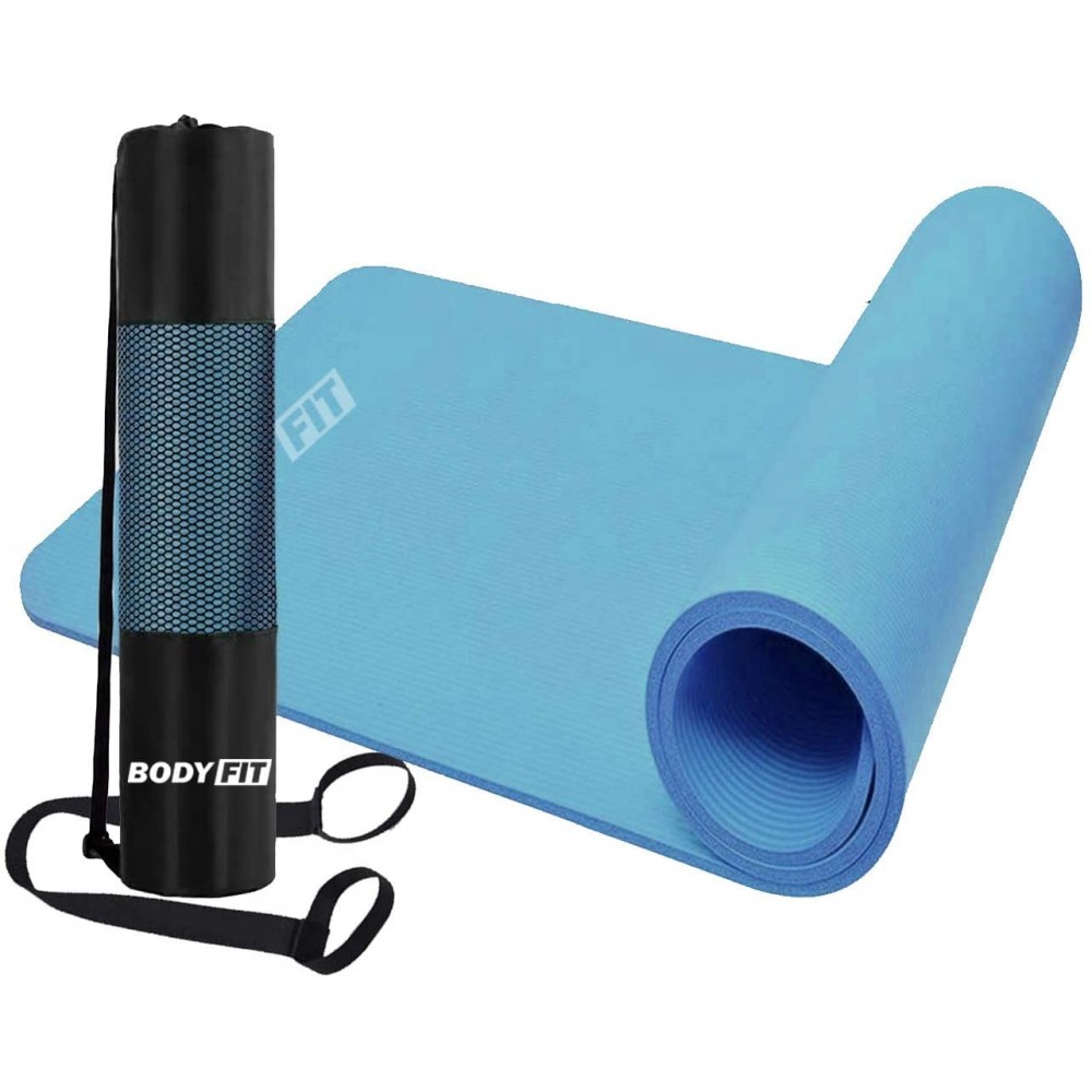 Bodyfit Professional 1.5cm NBR Exercise Mat With Straps And Bag Blue 183x62cm