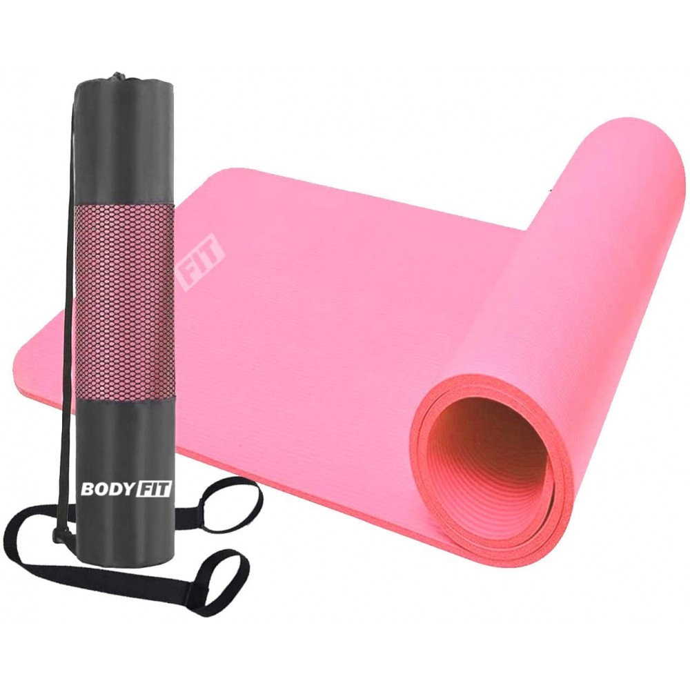 Bodyfit Professional 1.5cm NBR Exercise Mat With Straps And Bag Pink 183x62cm